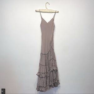 Free People Grey Tiered Ruffle Maxi Slip Dress